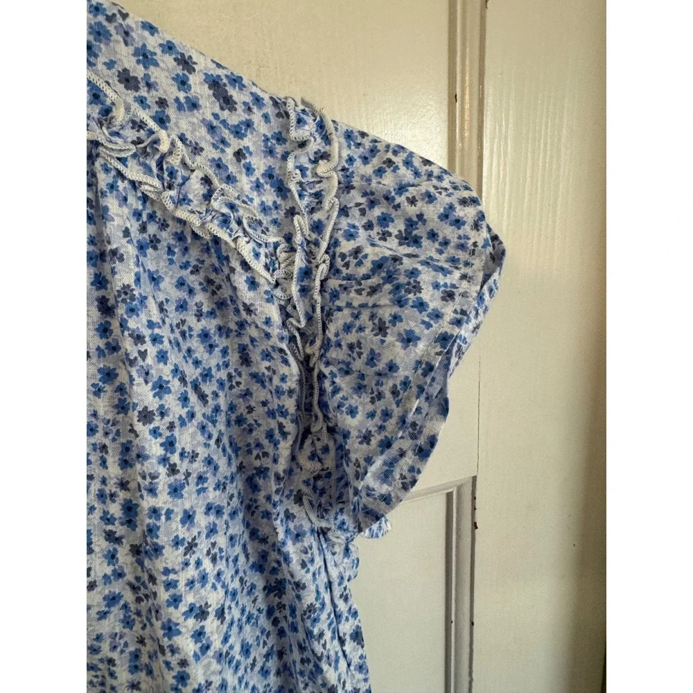 NWT Gap Ruffle‎ Zen Light Blue Floral Top size xxl